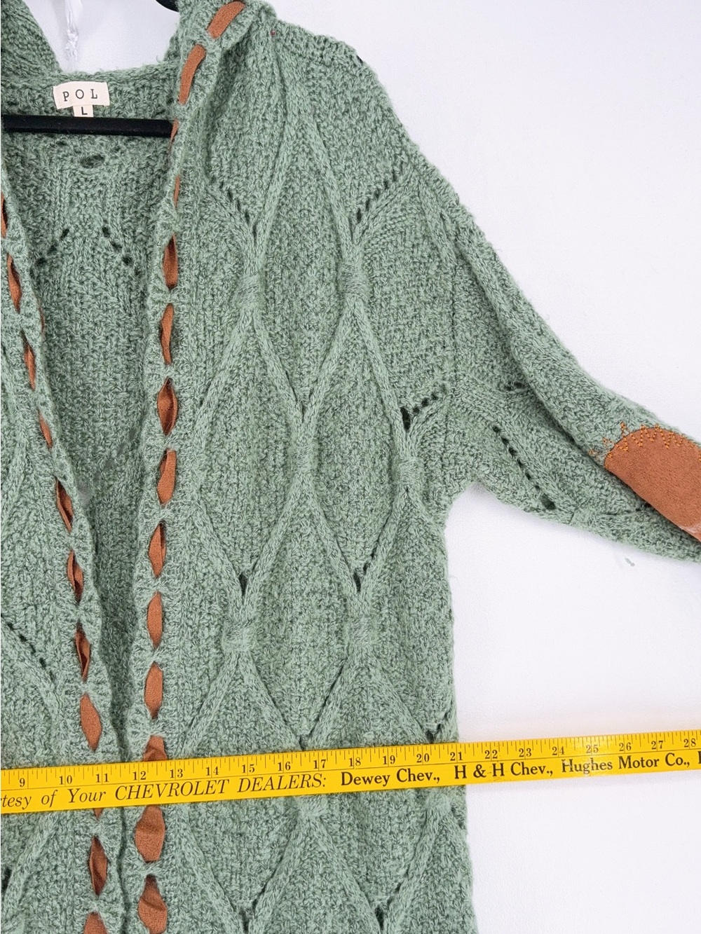 POL Cable Knit Hooded Cardigan Sweater Green L - Picture 5 of 8